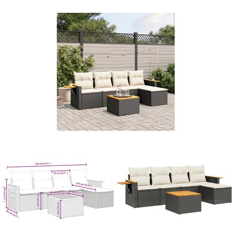 6-tlg. Garten-Sofagarnitur mit Kissen Schwarz Poly Rattan - Gartenmöbel - Gartensorte - Rattan Möbel - Outdoor Sofa - Lounge Set - Home & Living (1/3)