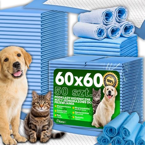 Almohadillas higiénicas para perros, alfombrillas desechables para perros, 60x60 cm, 50 unidades, color azul.