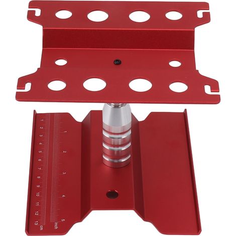 Support de travail en aluminium pour voitures radiocommandées, table de réparation avec échelle précise et rotation à 360° (rouge). (1/5)