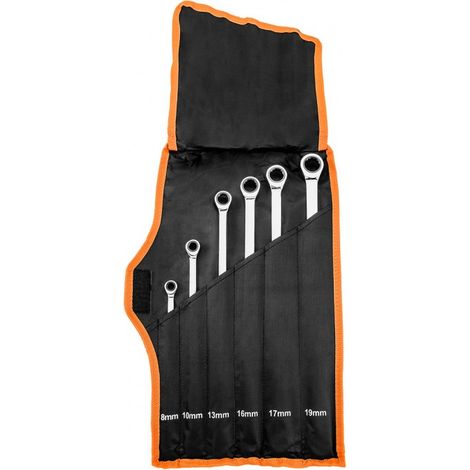 Chiavi ad anello a cricchetto, lunghe, set da 6, 8 - 19 mm, con custodia morbida (1/5)