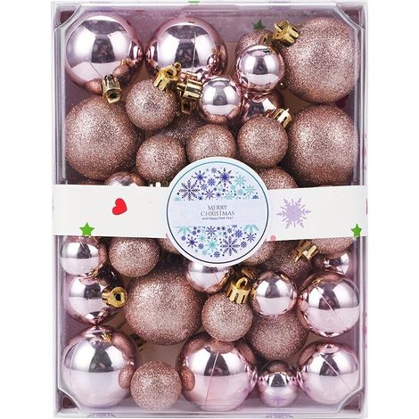 42 Pièces Petites Boules de Noël Or Rose  6 Designs Différents en Plastique 35CM Mini Sapin Décorations de Noël