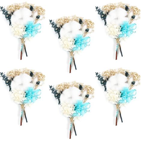6 Pièces Petit Bouquet Fleurs de Coton Sechees Mini Bouquet Fleurs Séchées avec Tige pour DIY Photo Photographie Prop Vase Mariage Party Home Décoration (1/5)