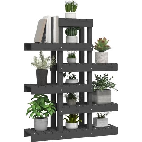 Supporto per piante, in legno massello di pino, adatto per giardino e balcone, colore nero. (1/2)