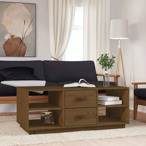 818273 vidaXL Coffee Table Honey Brown 100x50x41 cm Solid Wood Pine (1/5)