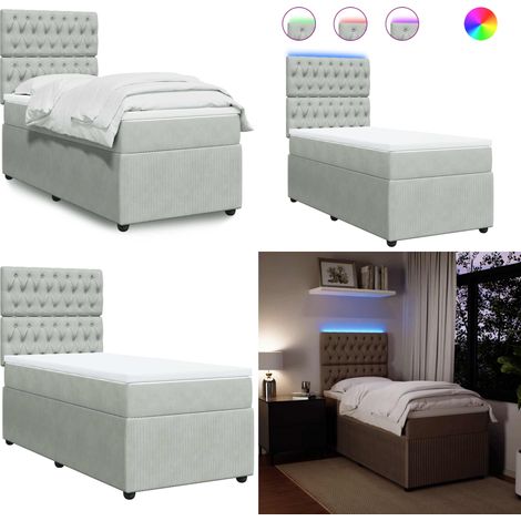vidaXL Boxspringbett mit Matratze Hellgrau 90x200 cm Samt (1/5)