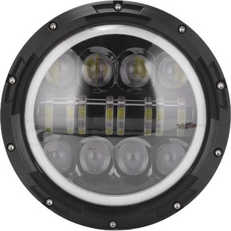 Runder 7-Zoll-80-W-LED-Motorradscheinwerfer mit Halo-Tagfahrlicht, bernsteinfarbenen und weißen Angel Eyes, Ersatz für Land Rover Defender 90 (1997) (1/5)