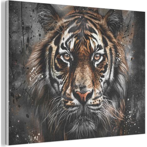 TABLEAU ACOUSTIQUE Tigre - Animaux - Portrait - Luxe - Noir Décoration Murale Feutre 100x70 cm (1/5)