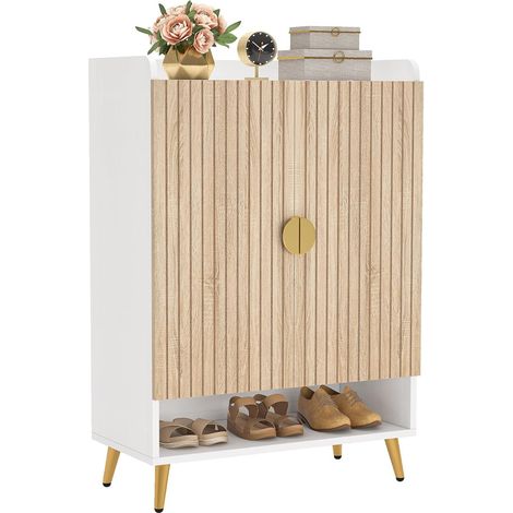 Tribesigns Flueted Shoe Cabinet with Doors & Adjustable Shelves, 7-Tier Modern Free Standing Shoe Racks Storage Organizer for Entryway, Living Room, Bedroom, Apartments (1)