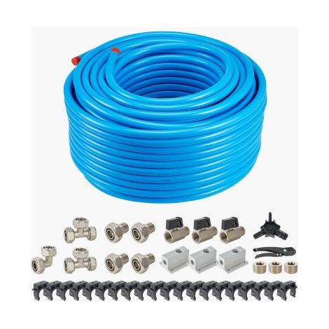 Kit Conduite de Compresseur d'Air, 91,44 m x 19,05 mm, Système de Tuyauterie d'Air Comprimé en PEHD Aluminium, Étanche, Facile à Installer, Kit Tubes d'Air Comprimé pour Garages, Ateliers, Bleu (1/3)