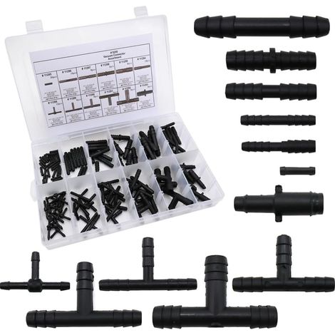 113 Pièces Plastique Tee Raccord de Tuyau avec Boîte de Rangement, Résistant à L'usure et à la Corrosion Tee-Joint, 12 Tailles pour un Raccordement Facile du Tuyau D'arrosage (1/5)