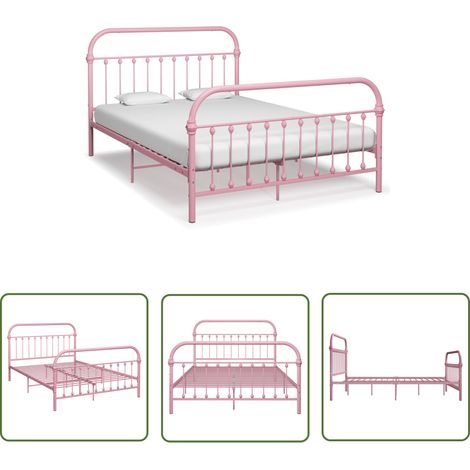 The Living Store Cadre de lit sans matelas rose métal 120x200 cm - Cadre De Lit - Lit Double - Lit Metal - Lit Rose - Meuble Chambre (1/5)