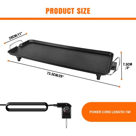 (Taille XL - 74 x 28 x 8 cm - Royaume-Uni) Grand grill électrique Teppanyaki de table, sans fumée, avec thermostat réglable et 1500 W, idéal pour les fêtes en famille et le camping. (1/5)