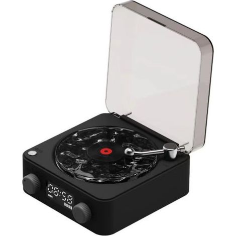 Platine vinyle rétro noire brillante avec enceinte Bluetooth, son stéréo, éclairage d'ambiance LED, lecteur audio portable maison (1/5)
