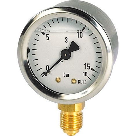 Jetly – Manomètre inox bain glycérine 63mm – Pression max 16 bars – Raccord 1/4" BSP – Pour fluides gazeux et liquides non visqueux