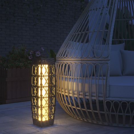 Lampe extérieur rotin Gris solaire jardin allumage auto LED étanche cadre métal 20x20x68 cm