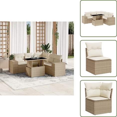 Salon de jardin avec coussins 6 pcs beige résine tressée - Ensemble Salon De Jardin - Meuble Extérieur - Jardin - Terrasse - Patio (1/5)