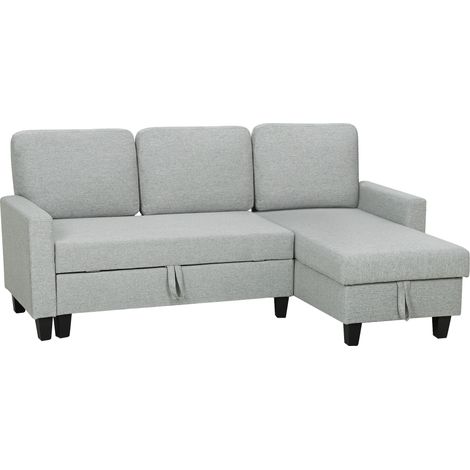 Wendbares Ecksofa mit Schlaffunktion, 3-Sitzer-Sofa, Chaiselongue, Staufach, 197 cm x 129 cm x 85 cm, hellgrau