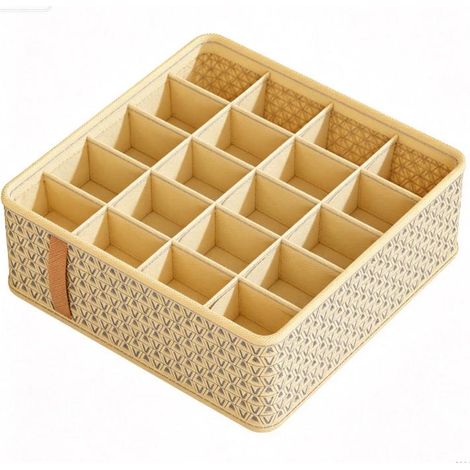 Trieur de Tiroir Organiseur, Boîte de Rangement Pliable 32x32x11cm, 20 Grilles, Beige, pour Armoire Commode, Gain de Place, Sans Désordre (1/5)