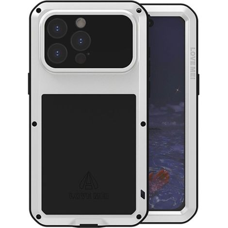 Love Mei iPhone 15 Pro Max Hülle, mit Glas geschützt, Grau