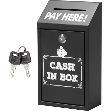 Coffre-Fort avec 2 Clés, Boîte de Serrure à Clé, Boîte de Sécurité à Domicile/Bureaux, Coffre Argent Billet, Pour la Sécurité à Domicile, Boîte de Rangement Sécurisée (Noir) (1/5)