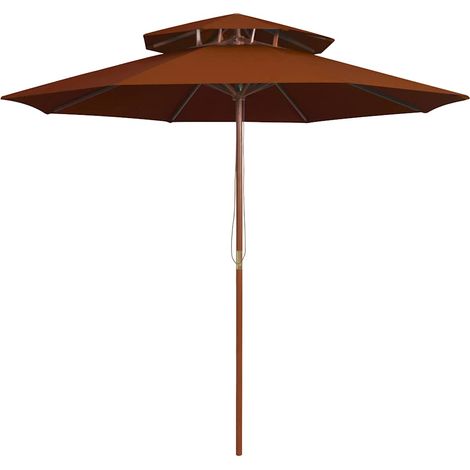 Parasol double avec mât - Parasol de Jardin Parasol déporté en bois Terre cuite 270 cm BV407606 - BonneVie (1/5)