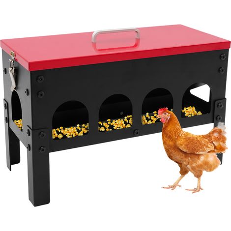 Mangeoire automatique pour poulets avec 10 d'orifices d'alimentation - fer, capacité 10 L - Distributeur de nourriture pour volailles, canards, dindes, oies (1/5)