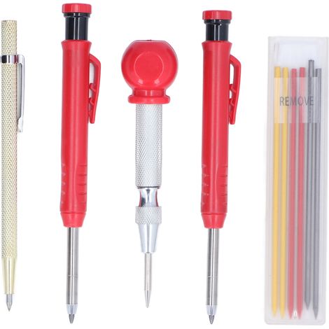 Lot de 10 crayons de menuisier avec porte-mine rechargeable et 3 recharges de marqueur de couleur, kit de traçage pour charpentier. (1/5)