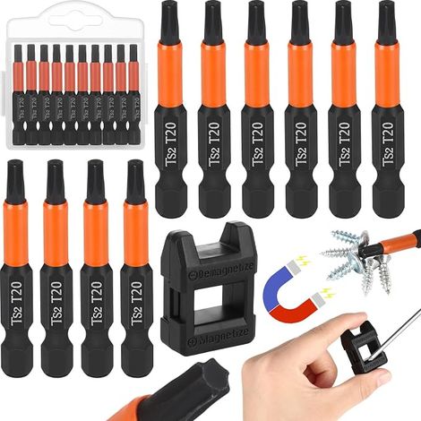10 x T20 Torx Bits T20, 50 mm Vis magnétique Bit avec aimant et boîte, 1/4 pouce Torx Bit long, Vis pour vis de profil T, Forage de marteau, tournevis sans fil (1/5)
