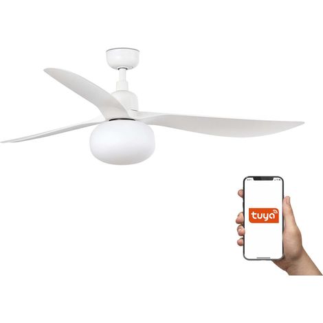Faro Outwood Grand ventilateur de plafond 3 pales blanc mat avec éclairage 1x E27 Tuya Smart System (1/2)
