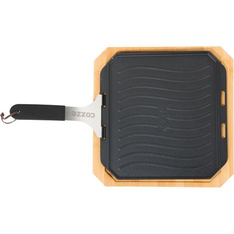 Piastra in ghisa con vassoio in legno, manico rimovibile in acciaio inox con finitura opaca 30 x 30 cm Cozze by Ezooza (1/5)