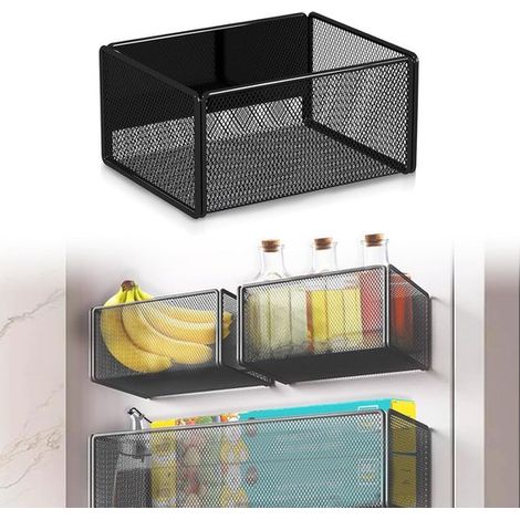 Estante magnético para especias - Organizador de cocina - Almacenamiento para refrigerador - Imán potente y ancho - 15,7 x 12 x 7,7 cm - Negro (1/5)