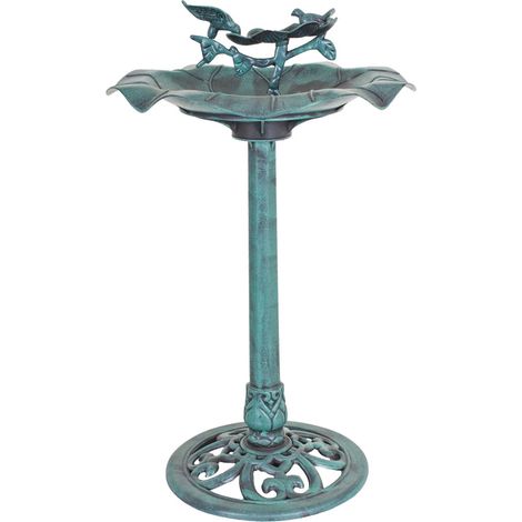 Vogeltränke stehend grün Vogel Tränkebecken Garten Vogelbad Garten, verschnörkelt Vogelfigur, 2,4 kg, DxH 50x82 cm (1/5)