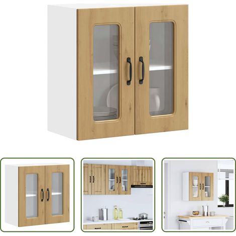 Küchenmöbel - Küchen-Hängeschrank mit Glastür Kalmar Artisan-Eiche Holzwerkstoff (1/5)