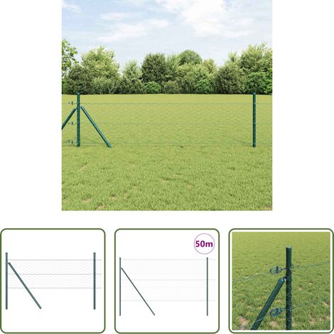 vidaXL Sécurité extérieure - Poteau de clôture. Vert 50 x 1,4 m (maille de 50 mm) (1/5)
