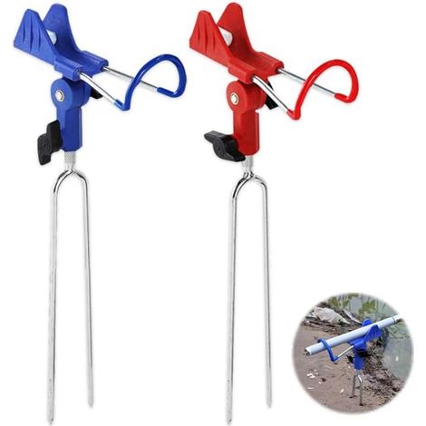 Lot de 2 supports de canne à pêche en acier inoxydable — rotation à 360°, adaptés aux rivières et aux plages (Rouge/Bleu) (1/5)