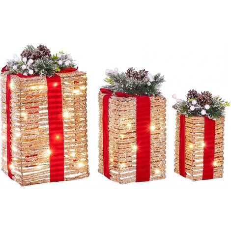 Weihnachtsdekoration 3er Set LED VAHTO 46/32/30 cm Weihnachtsgeschenke Braun (1/5)