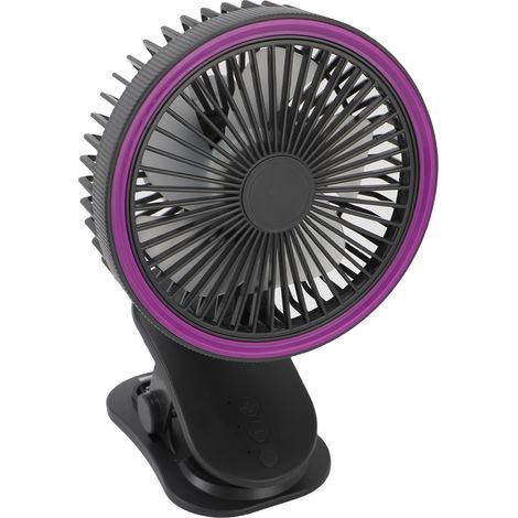 Ventilateur portable rechargeable USB avec pince, silencieux, rotation à 360°, gris foncé, idéal pour un bureau ou une table de chevet. (1/5)