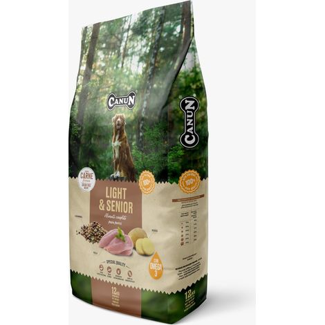 Canun Fresh Light & Senior, alimento da 12 kg per cani anziani e in sovrappeso.