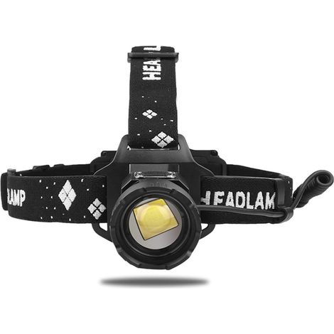 Wiederaufladbare Lumen-Stirnlampe, 5 zoombare Lumen-Stirnlampenmodi, Camping, Wandern, Weiß