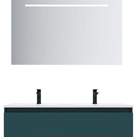 Meuble de salle de bain suspendu double vasque intégrée 120cm 1 tiroir Bleu + miroir - Hudson (1/5)