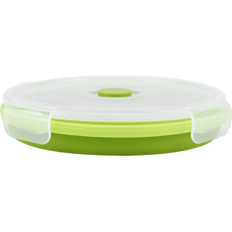 Boîte à bento ronde en silicone de 800 ml, pliable, pour déjeuner et micro-ondes (vert clair) (1/5)
