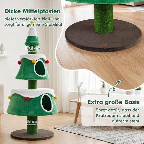 2 niches arbre à chat sapin de Noël 156 cm griffoir en corde naturelle et jouet ressort base stable vert (1/5)