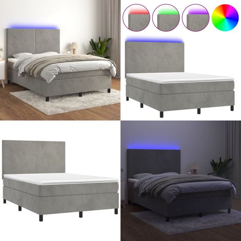 Sommier à lattes de lit avec matelas LED Gris clair 140x190 cm - Lit Plateforme - Lit Capitonné - Lit Design - Lit Velours - Lit Avec Éclairage Led - Home & Living (1/5)