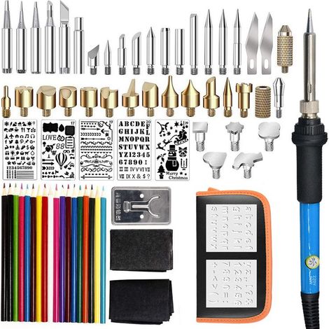 71-in-1-Pyrographie-Set – Einstellbare Temperatur 200–450 °C – 60 W Leistung – 40 Spitzen für Hartholz und Leder – Inklusive Metallständer – Denuotop (1/5)