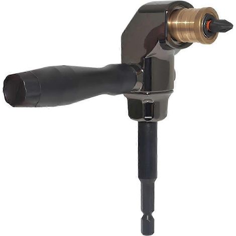 Accessoire de perçage à angle droit entièrement métallique à 90 degrés, mandrin à dégagement rapide, prise en main sûre, compatible avec les visseuses à percussion à tige hexagonale de 1/4". (1/5)