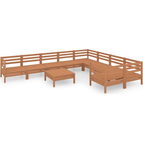 Juego muebles de jardín 10 pzas madera maciza pino marrón miel vidaXL (1/5)