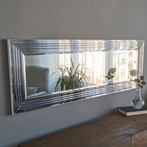 Espejo Varallo, Detalles Geométricos, Forma Rectangular, Tipo de Pared, 120x40h cm Plata (1/5)