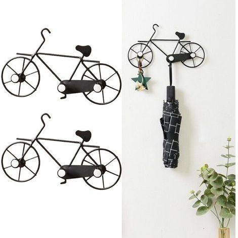 Iron Bicycle Hook Wall Mounted Coat Rack, Bicycle Shaped Coat Shelf Decorative Bike Hook for Entryway Bedroom Bathroom Living Room 2 Piece (Black)-LIAIKI (1/5)