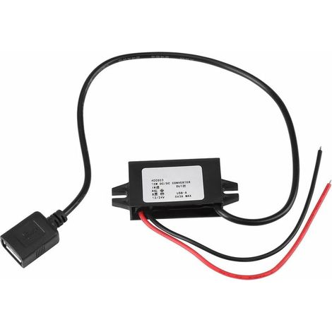 Adaptador reductor de CC a CC de 12 V/24 V a USB, 5 V, 3 A, cable convertidor impermeable. (1/5)