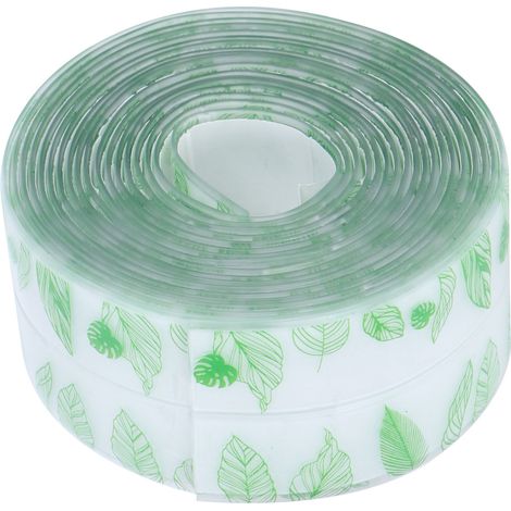 Bande adhésive imperméable pour joints muraux, idéale pour salle de bain et cuisine, 3,2 m (motif feuilles vertes). (1/5)